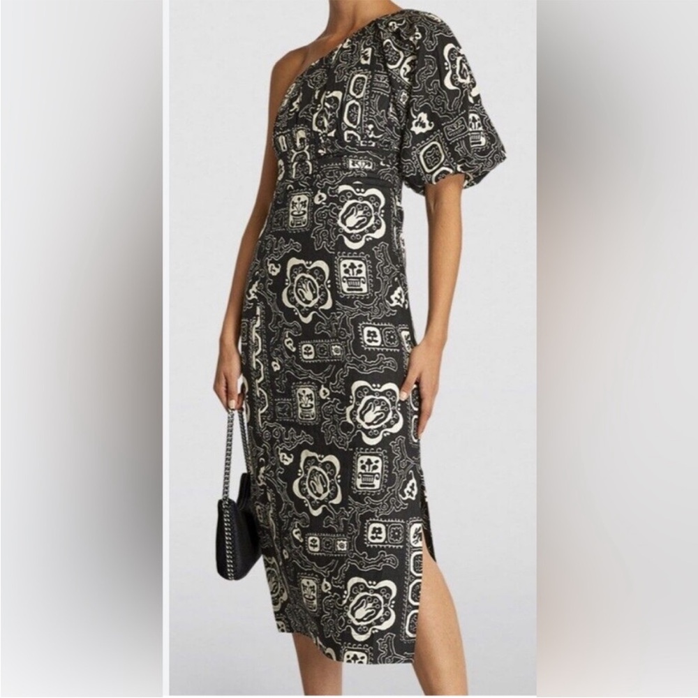 RHODE Black and White Patterned One-Shoulder Dress